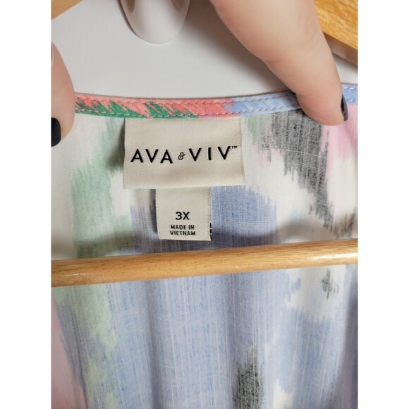 Ava & Viv Faux Wrap Dress Size 3X High/Low Hem Flutter Sleeve - Picture 3 of 7